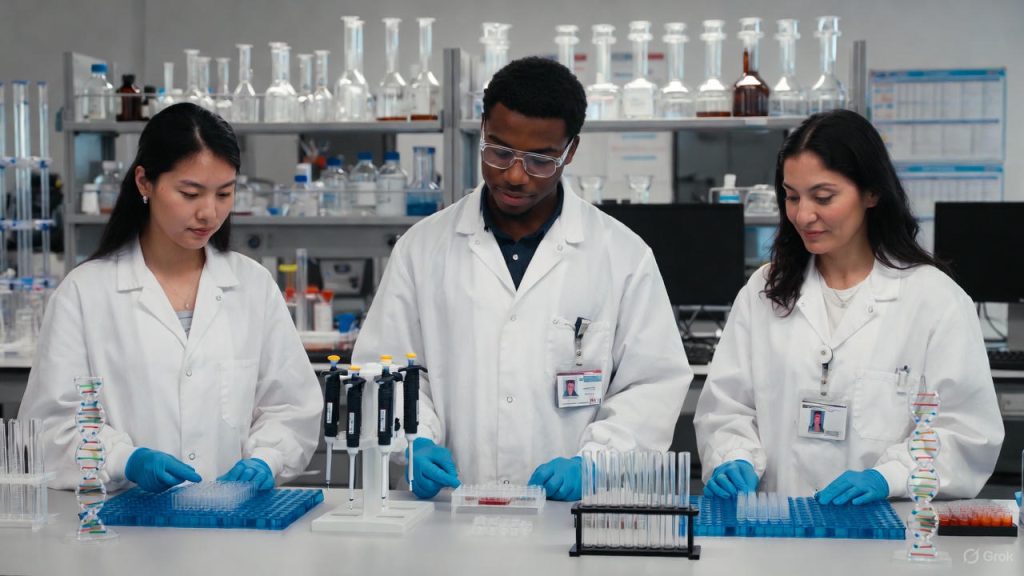 Diverse biotech team researching at Fort Detrick recruitment Frederick MD